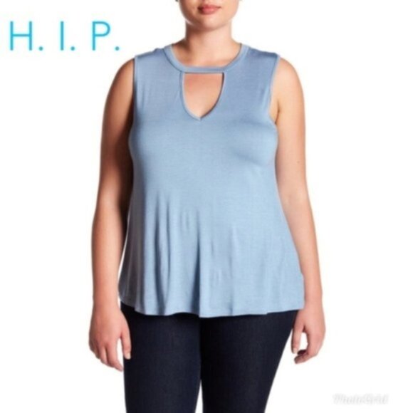 H.I.P. Womens Blue Keyhole Sleeveless Jersey Knit Tank Top Plus Sz 3X New - Picture 3 of 5